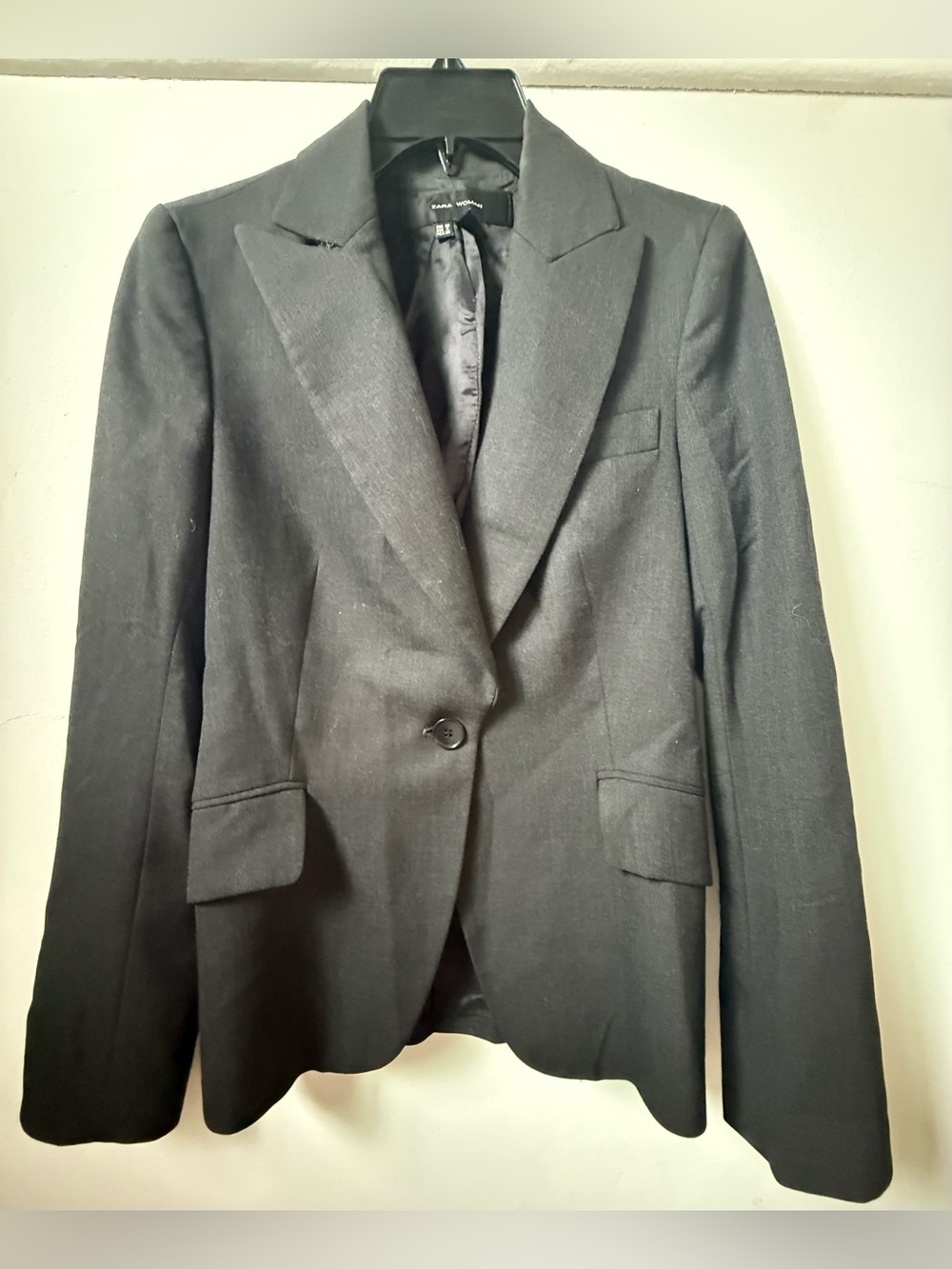 Zara Gray One Button Closure Blazer With Front Pockets